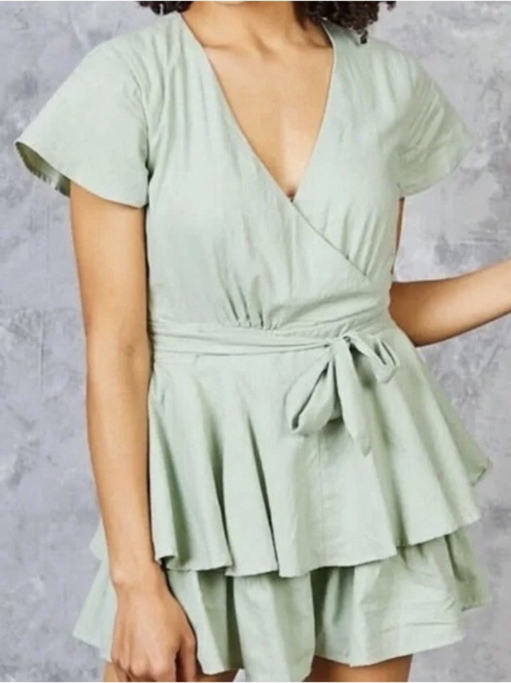 Altar’d State Allure Sea Green Tiered Ruffle Romper